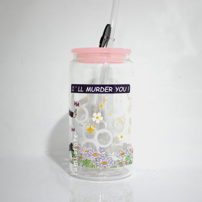 Gojo from Jujutsu Kaisen 16oz glass tumbler - detail view