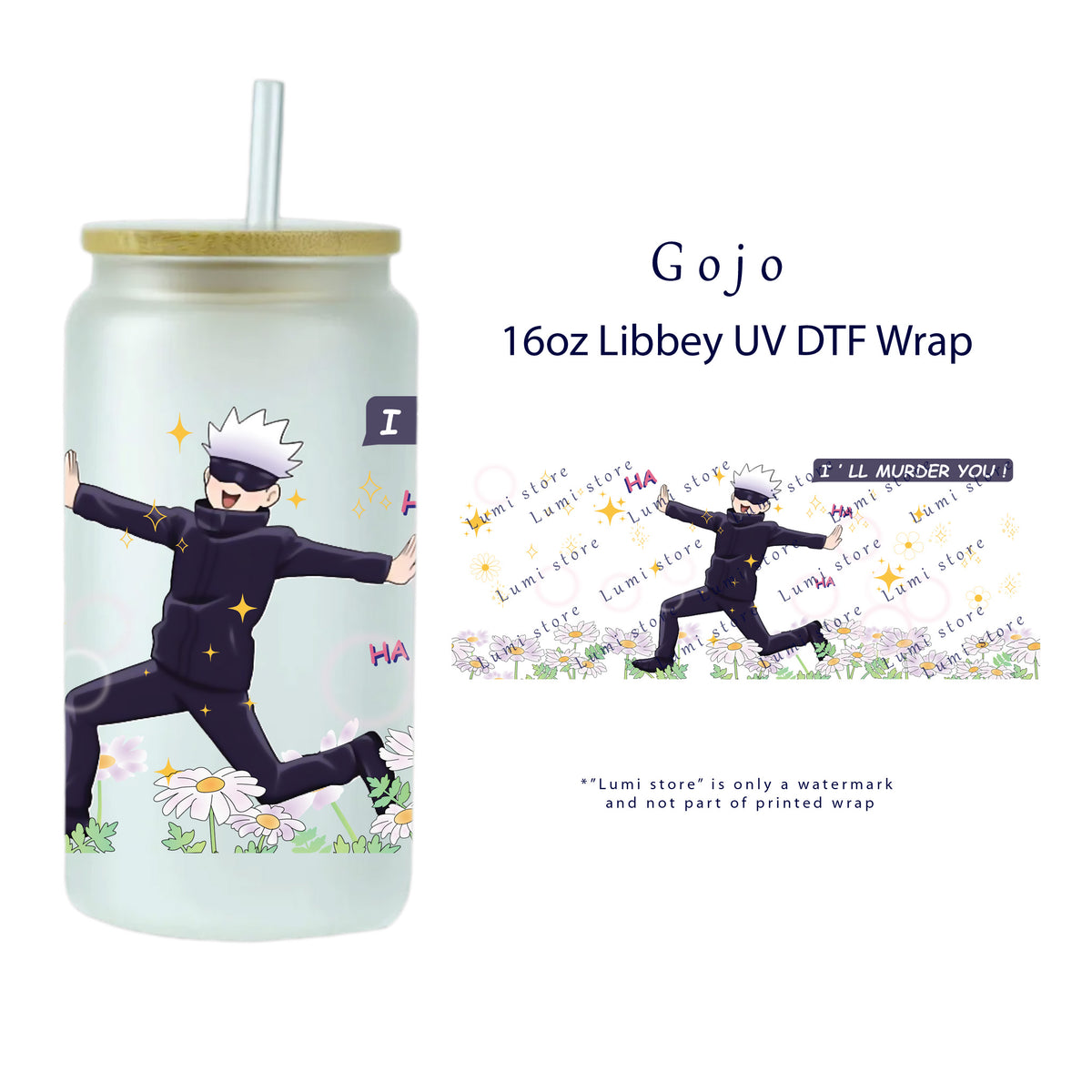 Gojo from Jujutsu Kaisen UV DTF cup wrap
